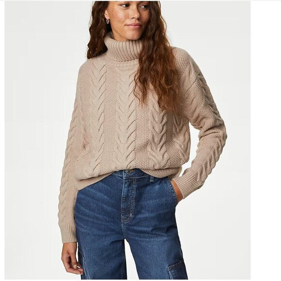 NWT Marks & Spencer Turtleneck Chunky Cableknit Sweater | Size Small - Picture 2 of 9